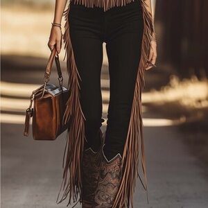 NWT Fringe Black Pants with Brown Accents from OYROSY size SX